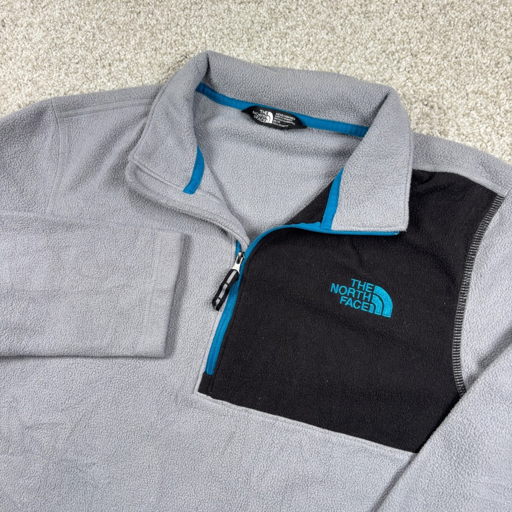The North Face Fleece Pullover Mens M Grey Black Teal Quarter Zip TKA 100